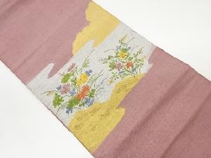 手織り紬秋草模様織出し名古屋帯